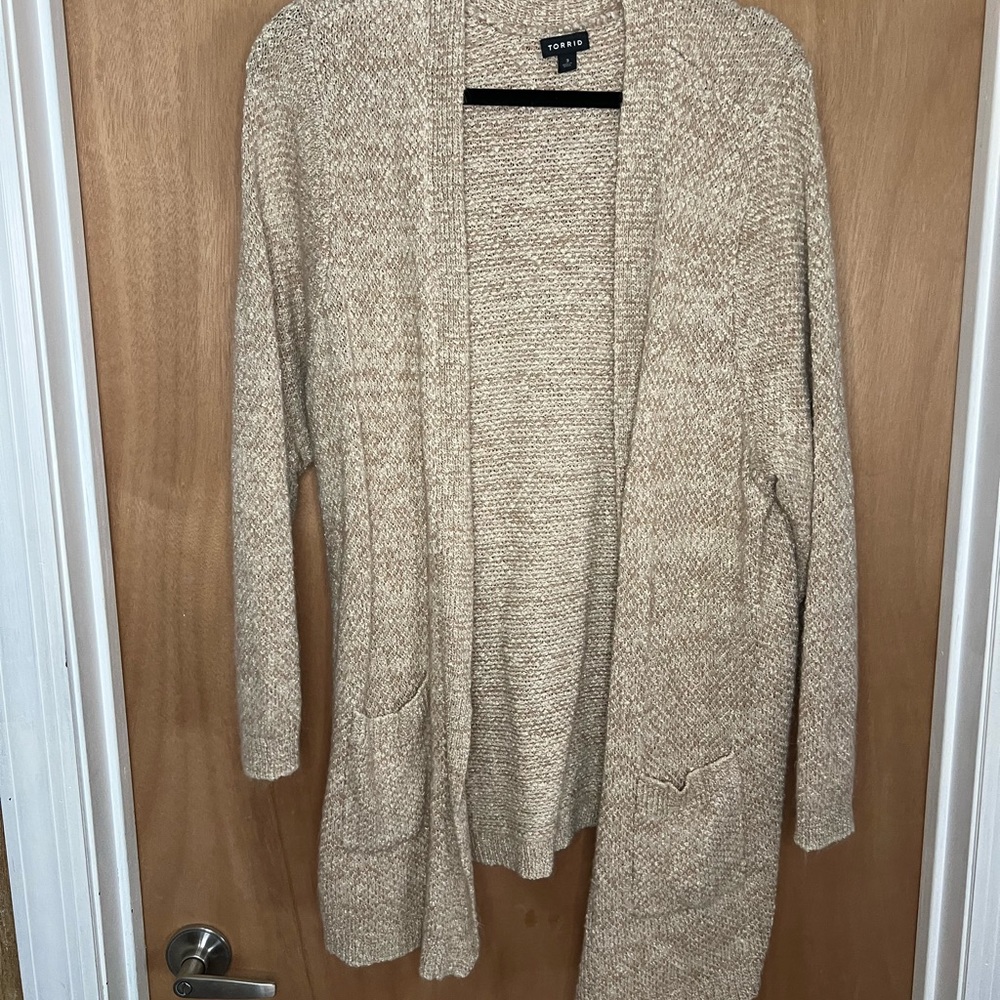 Open thin knit cardigan with pockets
